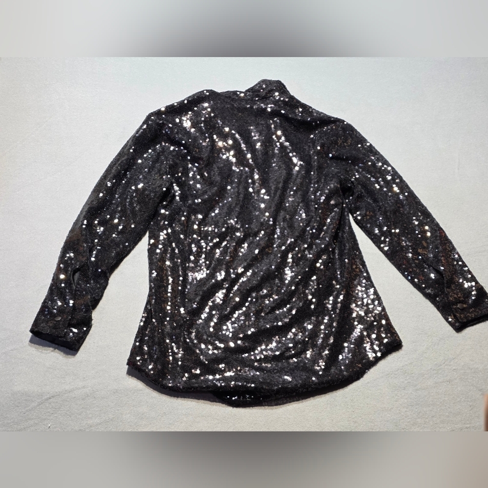 Hancy Elegant Black Sequin Button Down Shirt S/M/L New In Poly Bag - Picture 3 of 8